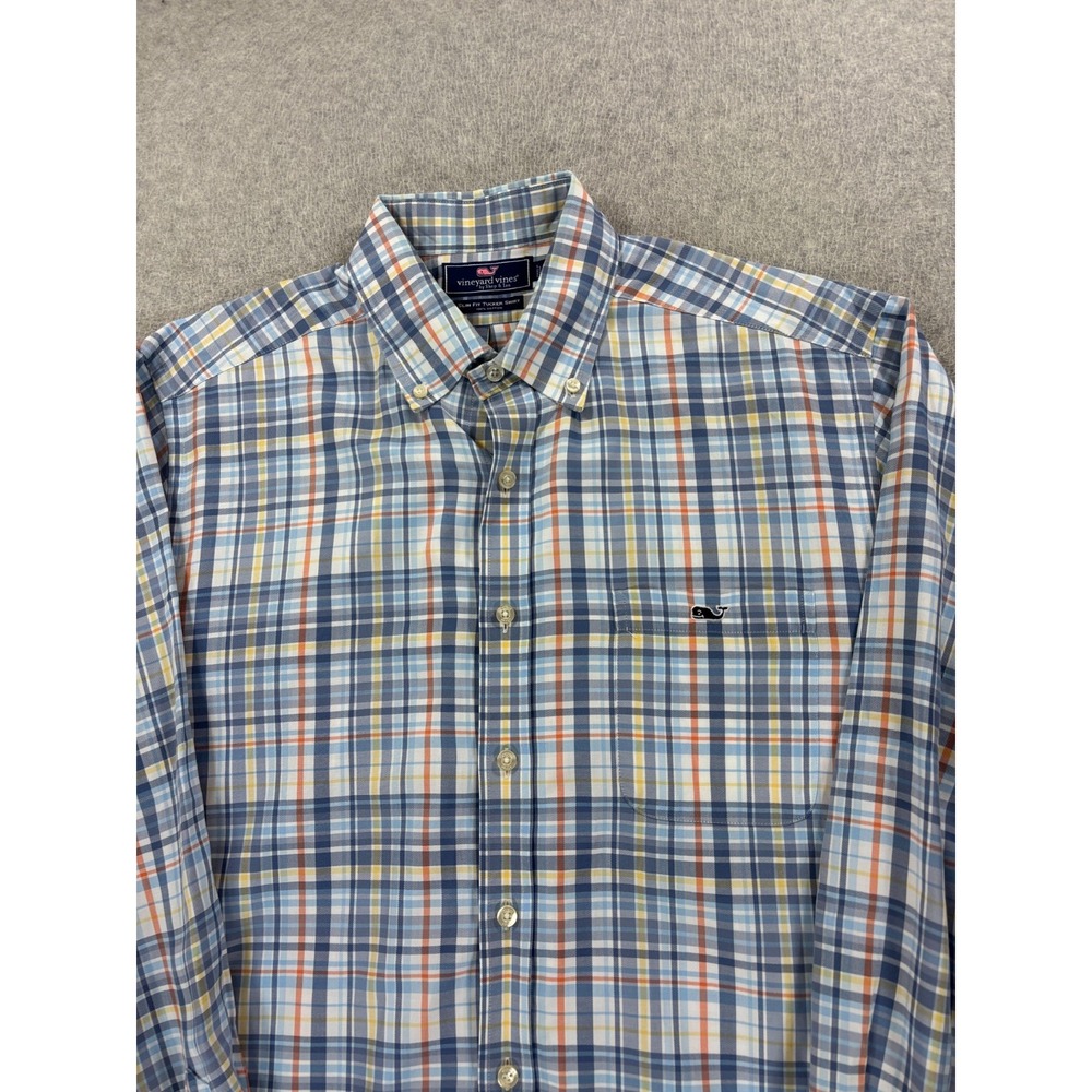 Vineyard Vines Slim Fit TUCKER Plaid Button Down Shirt (Men's Large) Blue - Picture 2 of 11